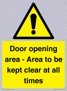 Door opening area - Area to be kept clear at all times